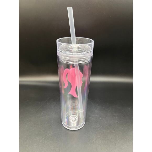 Strata Pink Barbie Head Silhouette Double Wall Tumbler Cup with Straw 16 oz - Picture 2 of 6